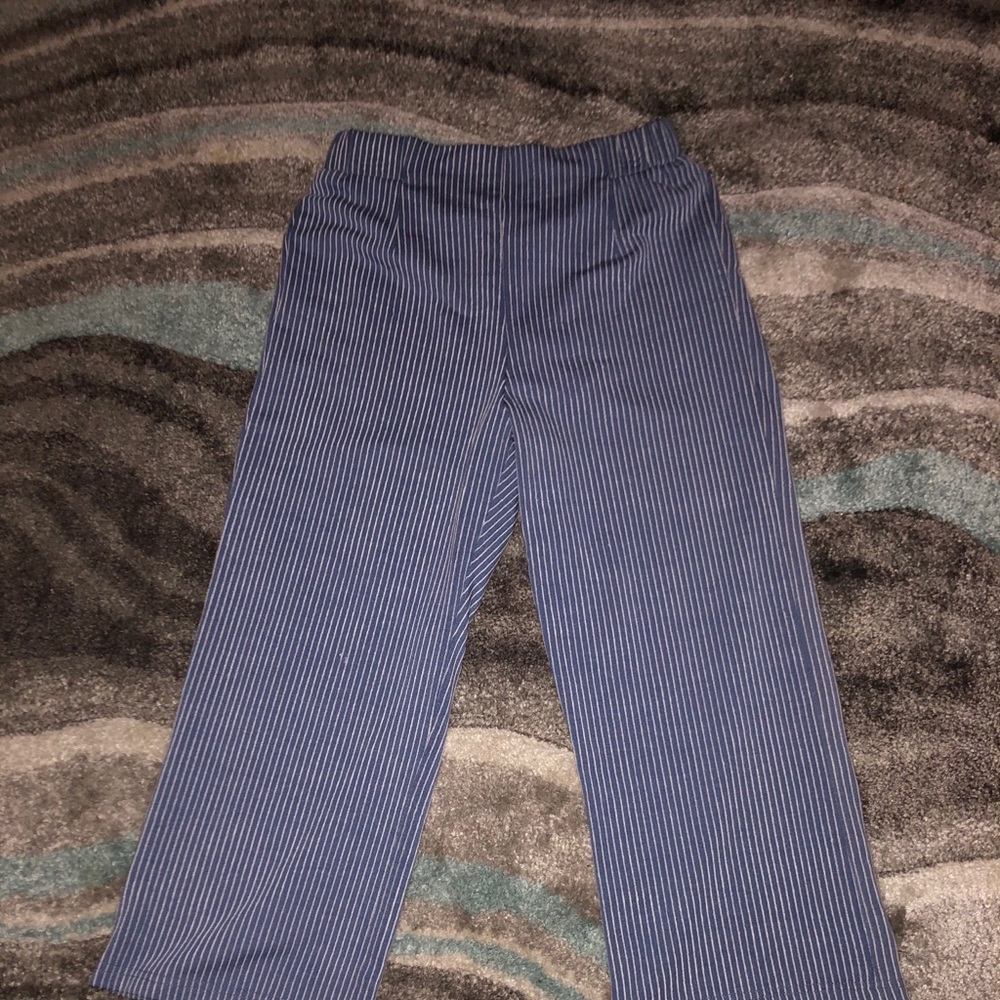 blue and white striped bell bottoms